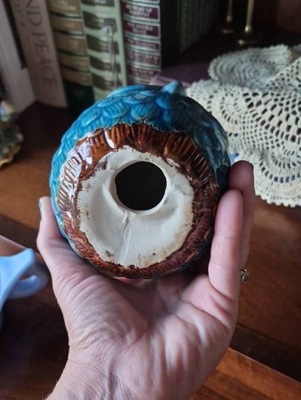 Ceramic Blue Owl Candle Holders- Pair - Picture 5 of 7